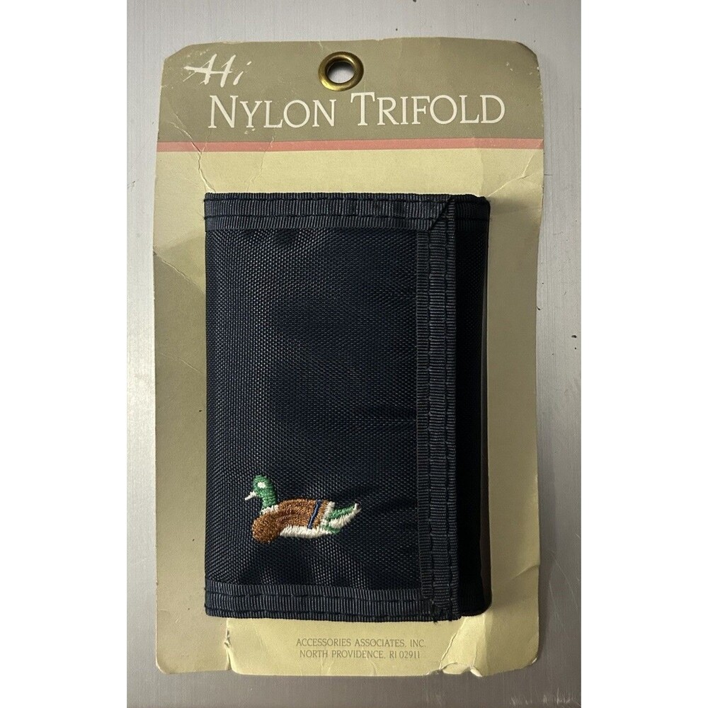 Vintage Mens Nylon Navy Blue Trifold Wallet Embroidered Duck Mallard NWT